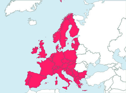 Europakarte, die die von EUCLID abgedeckten Länder darstellt